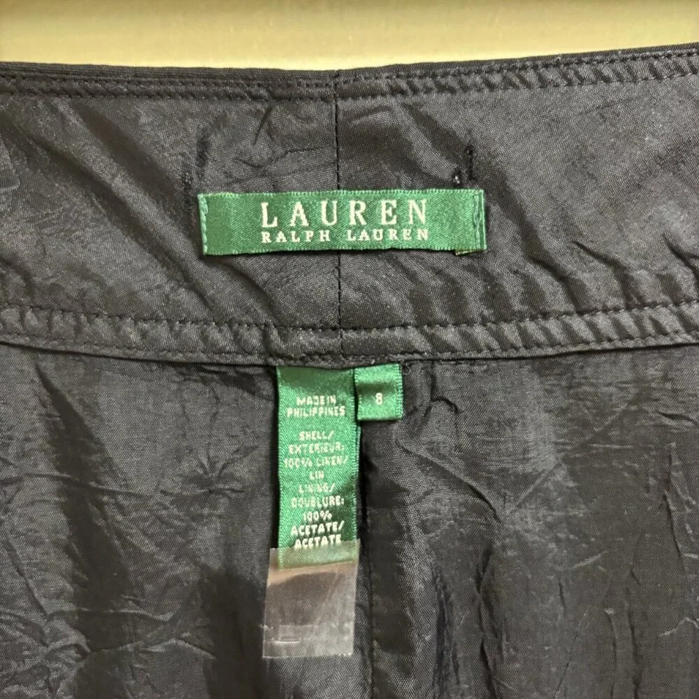 Lauren Ralph Lauren Womens Linen Pencil Skirt Size‎ 8 Button Minimalist Career